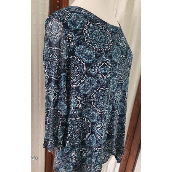 F91 Croft & Barrow blue sheer pattern lined blouse - Picture 8 of 11